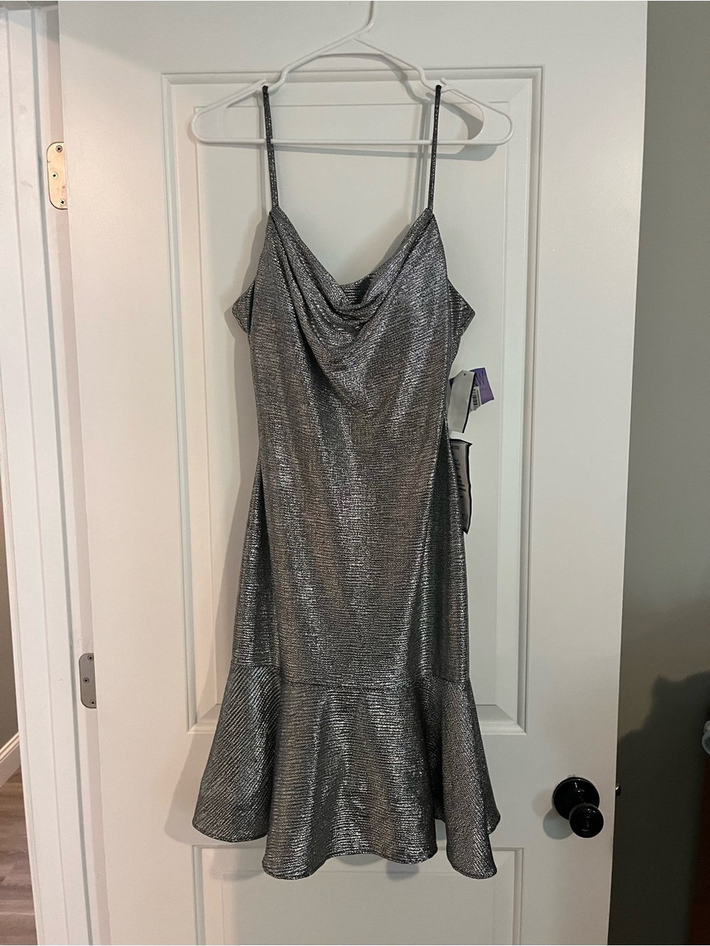 Night Way Metallic Silver Cowl Neck Slip Dress - Women's size 10